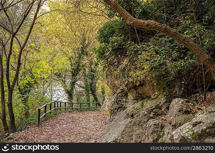Walkway near river in Fontaine-de-Vaucluse, France