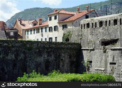 Wall and buildings of Old town Kotor, Montenegro