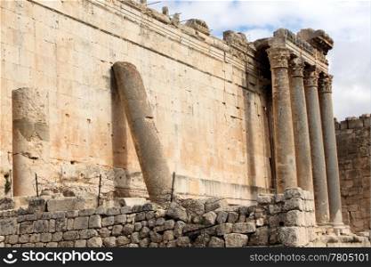 Wall and columns of Bacchus temple in Baalbeck, Lebanon