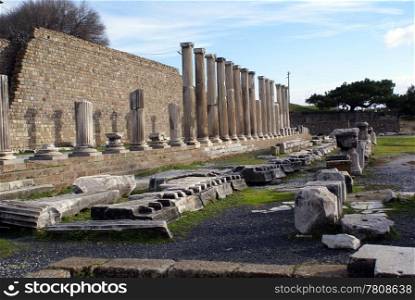Wall and columns of temple Asklepios, Bergama, Turkey
