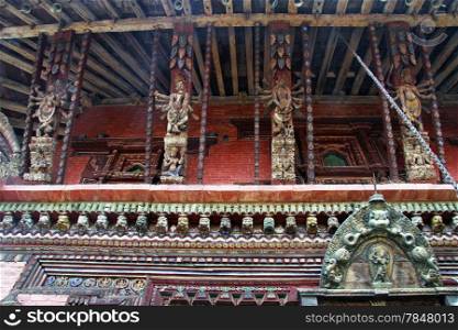 Wall and roof of temple Changu Narayan near Bhaktapur, Nepal