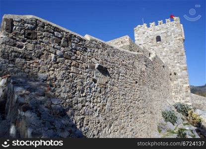 Wall and tower of St Peter&rsquo;s castle in Bodrum, Turkey