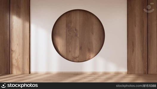 wall design on empty  Living room japanese deisgn with japan wooden floor. 3D rendering