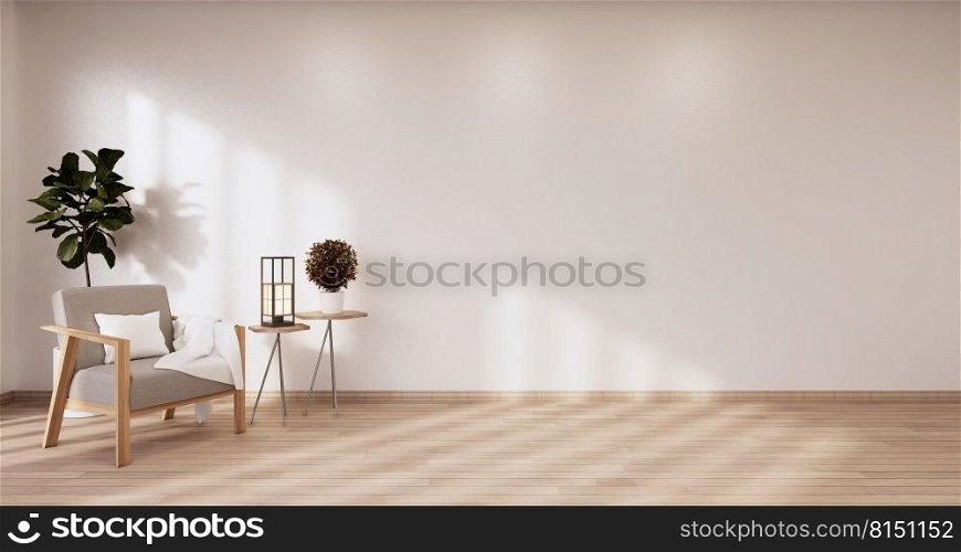 wall design on empty  Living room japanese deisgn with japan wooden floor. 3D rendering