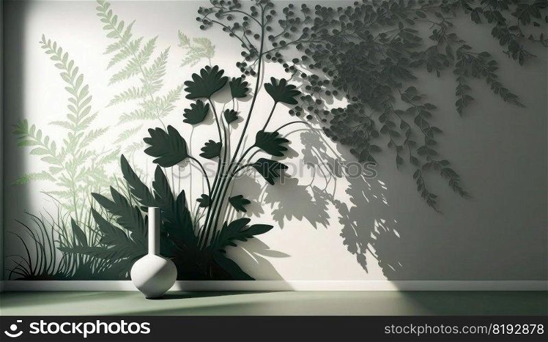 wall floral interior. background flower, design plant, green leaf, white art, modern tree, branch fashion wall floral interior ai generated illustration. wall floral interior ai generated