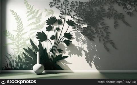 wall floral interior. background flower, design plant, green leaf, white art, modern tree, branch fashion wall floral interior ai generated illustration. wall floral interior ai generated