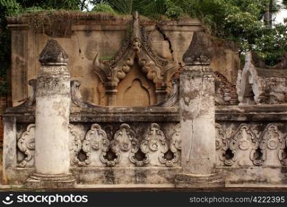 Wall in monastery Bagaya in INwa, Mandalay, Myanmar