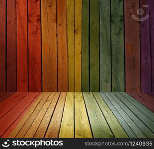 wall made of wooden planks with rainbow gradient ,background for presentation
