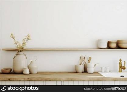 Wall mockup in kitchen interior background, Farmhouse style