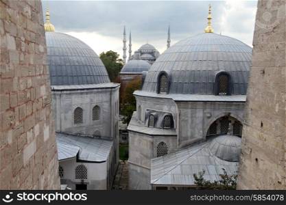 Wall of Aya Sophya and domes in Istanbul, Turkey