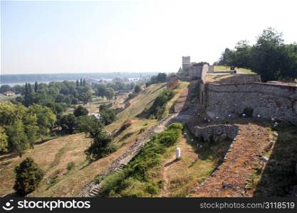 Wall of Beograd fortress on the hill, Serbia