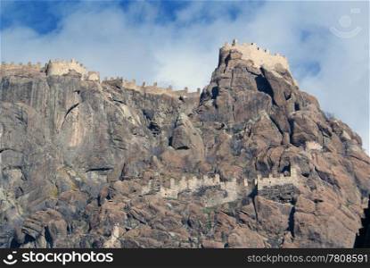 Wall of castle on the top of rock in Afyon, Turkey