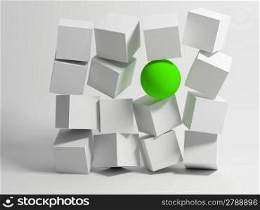 Wall of Cubes. Conceptual image of unique. 3d