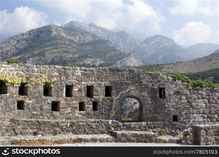 Wall of fortress in Old Bar, Montenegro