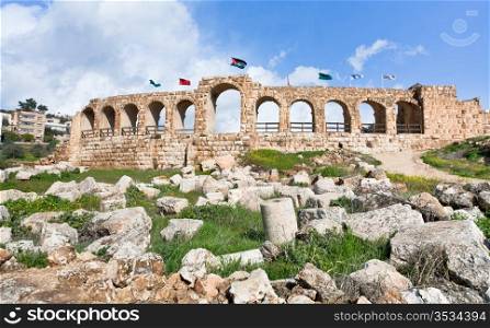 wall of Greco-Roman city of Gerasa Jerash in Jordan