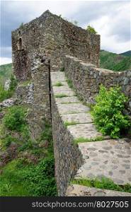 Wall of Maglic fortress on the hill in south Serbia