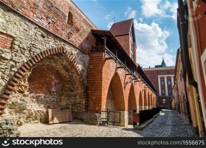 Wall of medieval fortress in Riga in a beautiful summer day, Latvia