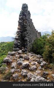 Wall of old fortress near Gedelme on the Lycian way, Turkey