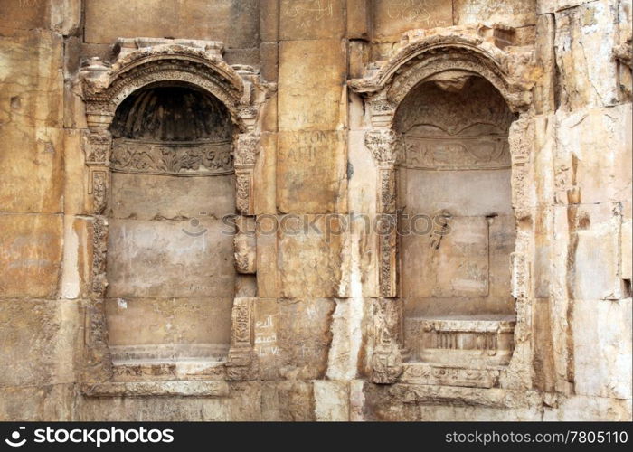 Wall of old roman temple in Baalbeck, Lebanon