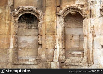 Wall of old roman temple in Baalbeck, Lebanon