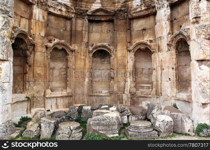 Wall of old roman temple in Baalbeck, Lebanon
