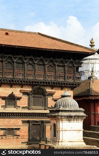 Wall of palace and temples on the Durbar square in Bhaktapur, Nepal