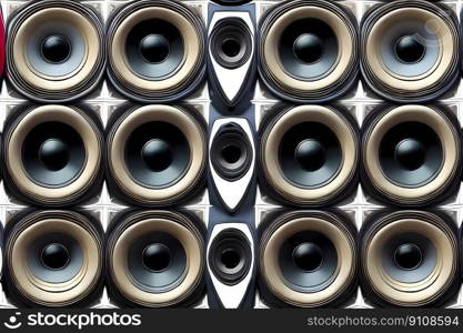 Wall of powerful audio speakers. Generative AI