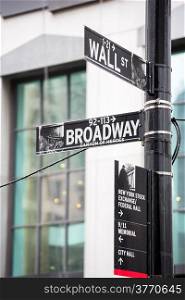 Wall street and broadway sign in New York