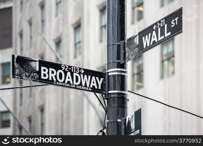 Wall street and broadway sign in New York