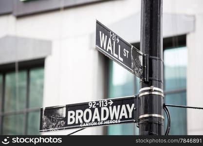 Wall street and broadway sign in New York