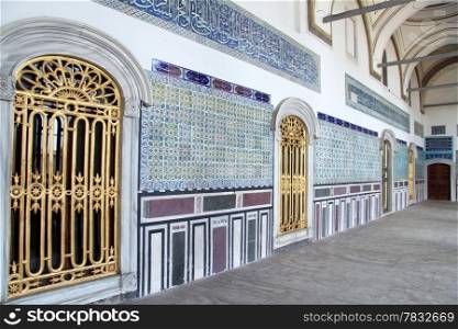 Wall, windows and door in Topkapi palace in Istanbul, Turkey