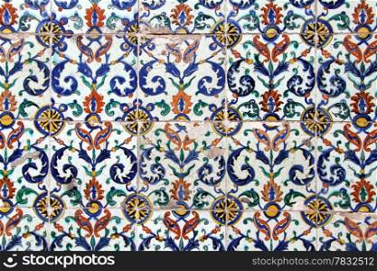 Wall with tiles with floral design in Topkapi palace, Istanbul