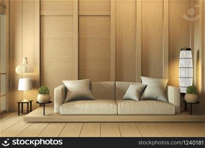 wall wooden interior design,zen modern living room Japanese style.3D rendering