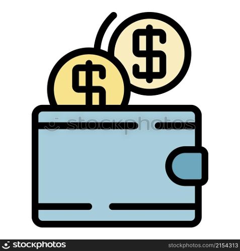 Wallet and coins icon. Outline wallet and coins vector icon color flat isolated. Wallet and coins icon color outline vector
