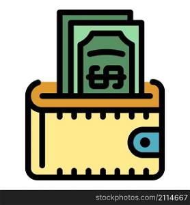 Wallet cash icon. Outline wallet cash vector icon color flat isolated. Wallet cash icon color outline vector