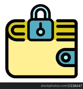 Wallet lock icon. Outline wallet lock vector icon color flat isolated. Wallet lock icon color outline vector