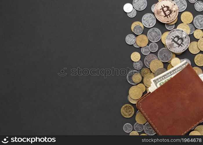 wallet top coins with copy space. High resolution photo. wallet top coins with copy space. High quality photo