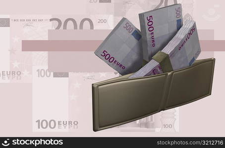 Wallet with bundle of Euros