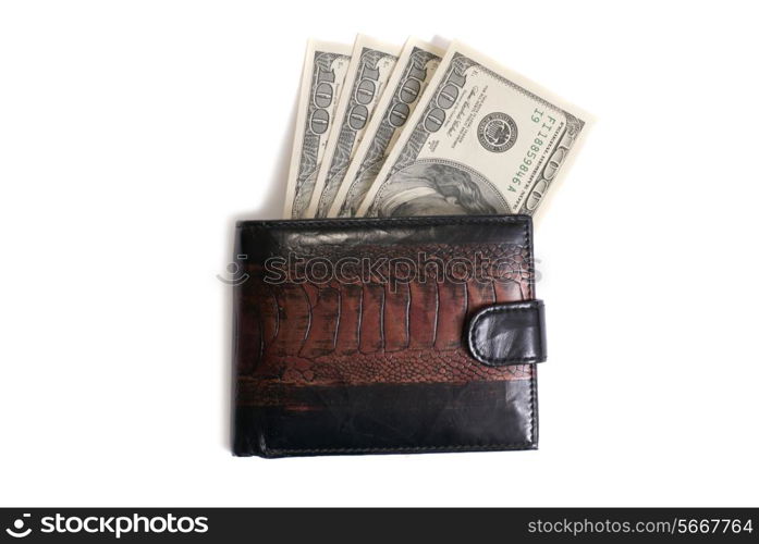 Wallet with dollars isolated on white background