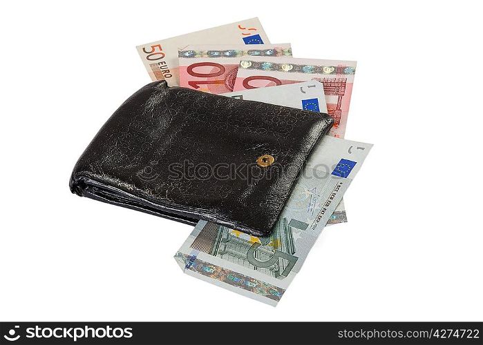 Wallet with euro isolated on white background