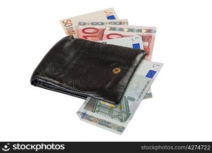 Wallet with euro isolated on white background