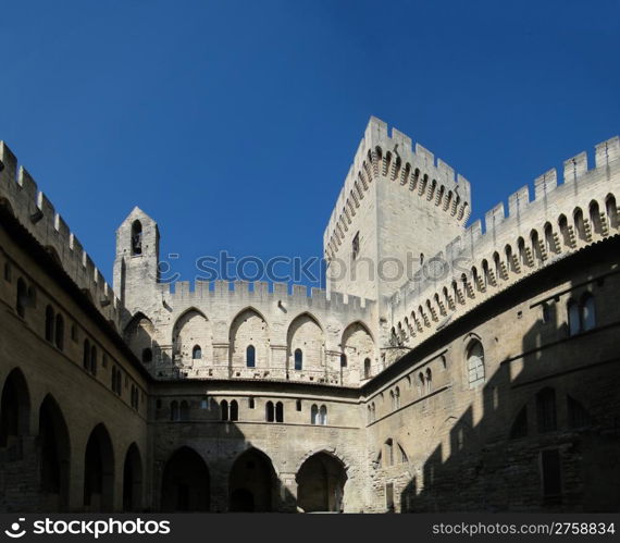 Walls and towers of the Palace of the Popes, Avignon, France