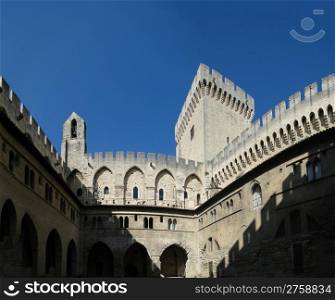 Walls and towers of the Palace of the Popes, Avignon, France