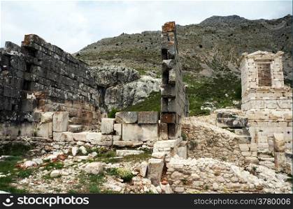 Walls of ancient temple in Sagalassos in Turkey