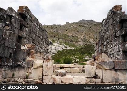 Walls of ancient temple in Sagalassos in Turkey