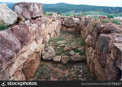 Walls of ruined palace in hittite town Shapunova, Turkey