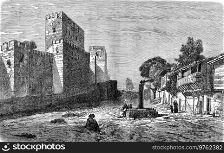 Walls of Sinope, vintage engraved illustration. Magasin Pittoresque 1877. 