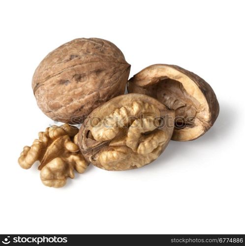 walnut and a cracked walnut isolated on the white background. with clipping path