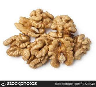 walnut half heap on white background. with clipping path