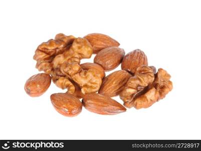 walnuts and almond isolated on white background